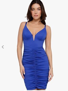 POPILUSH Bluetag Shapewear Plunging V Ruched Bodycon Mini Dress Size Large